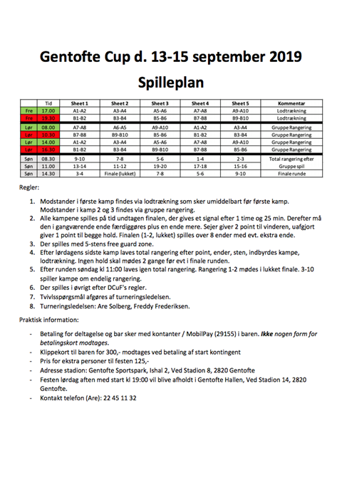 Gentofte Cup 2019 Spilleplan